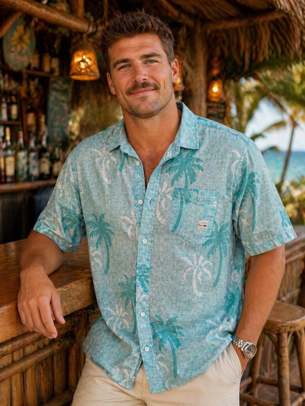 Rusty Tropical Hawaiian Shirt XXL Palm Tree Beach Vibes Surf Style Button Up